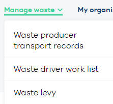 Waste manage menu