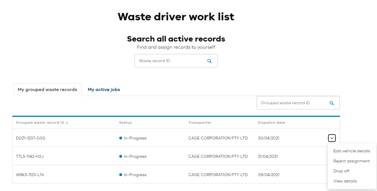 Select waste record