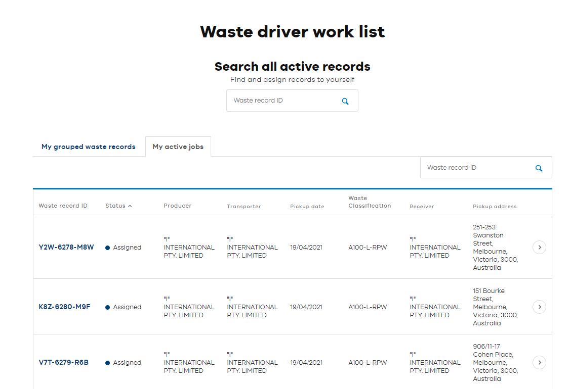 Waste driver work list