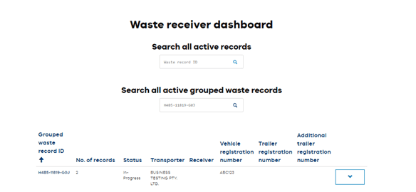 Waste Receiver Dashboard.
