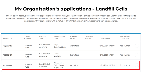 Confirm the application has been reassigned