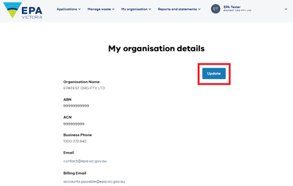 Start updating organisation details