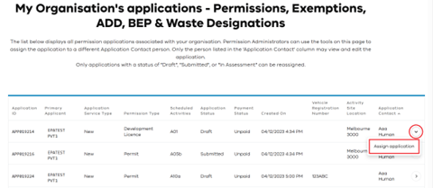 Select an application to assign