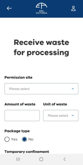 Receive waste for processing
