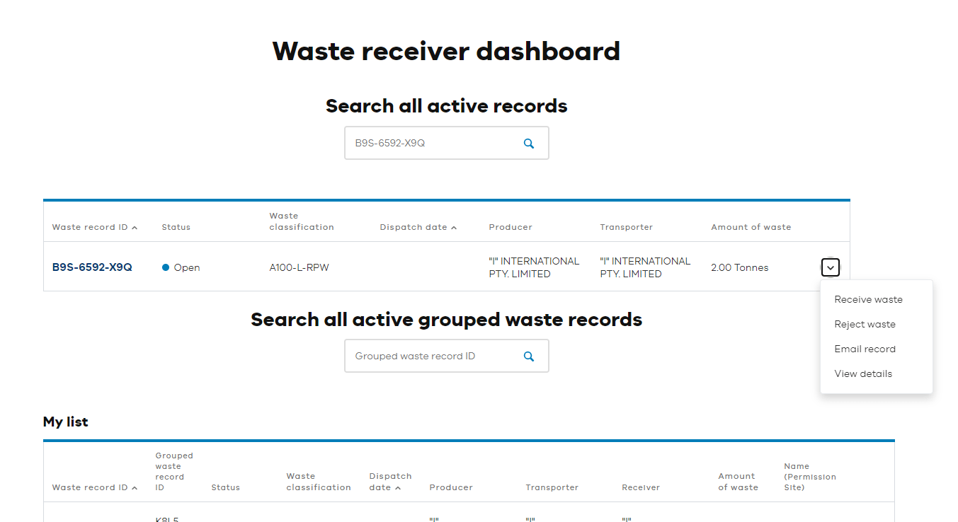 Receive waste