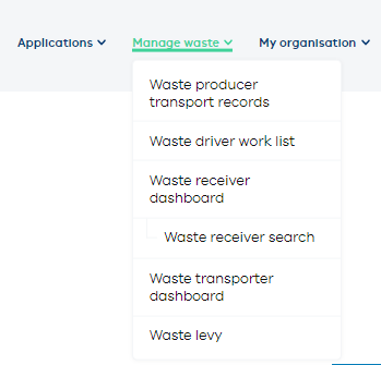 Manage waste menu
