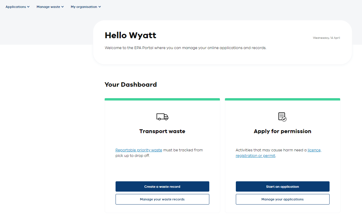 EPA waste tracker login