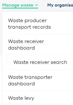 Manage Waste menu